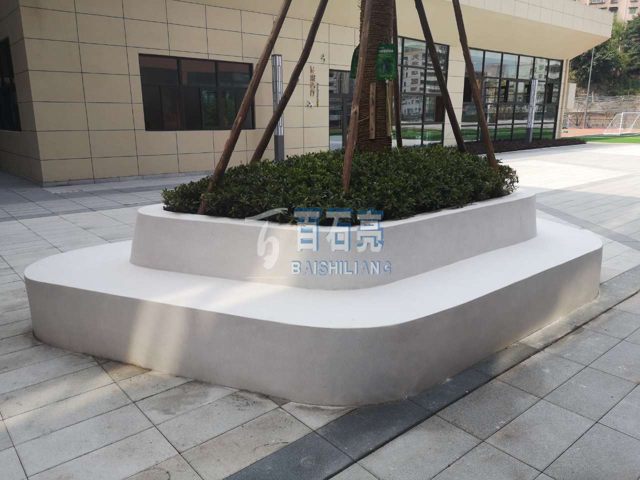 【工程案例】学校景观水磨石花池坐凳- 重庆燕南-百石亮地坪